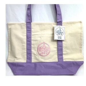 Trader Joe’s Lavender and Cream Large Canvas Tote Bag-Easter